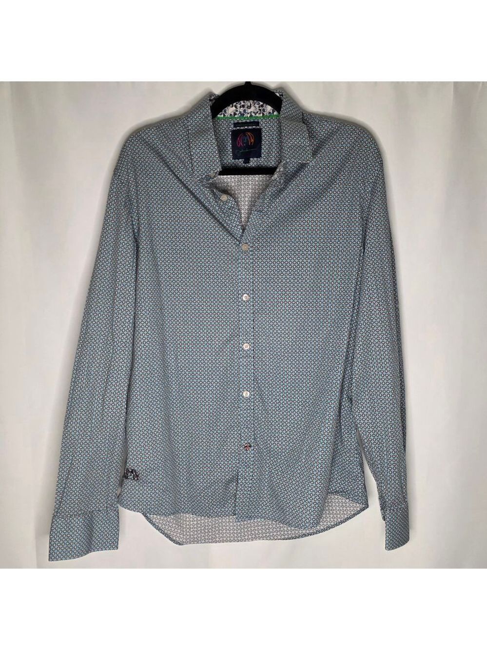 John Lennon Blue & Brown Patterned Casual Button Down Shirt Large